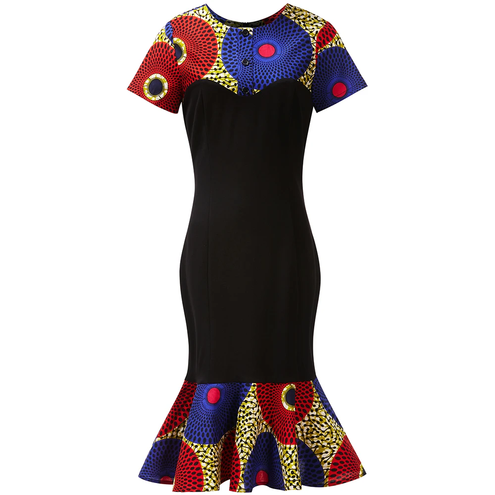 

Plus Size Evening Dresses Ankara African Printing Casual Lady Dresses Short Sleeves Bodycon Dresses, As picture