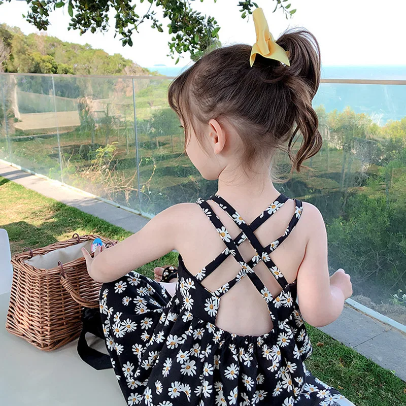 

Girl Sling Dress Summer Chiffon Children Clothing Sleeveless Toddler Princess Kids Dresses for Girls Clothes Vestido, Black