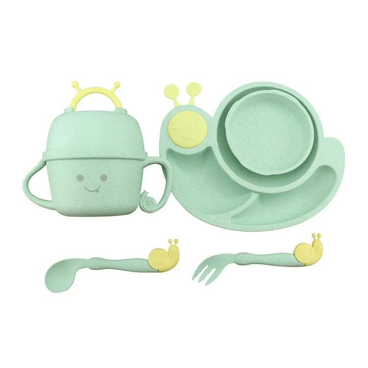 

Top Seller Factory Direct Wheat Straw Anti-scalding Children Tableware, Creamy-white green pink