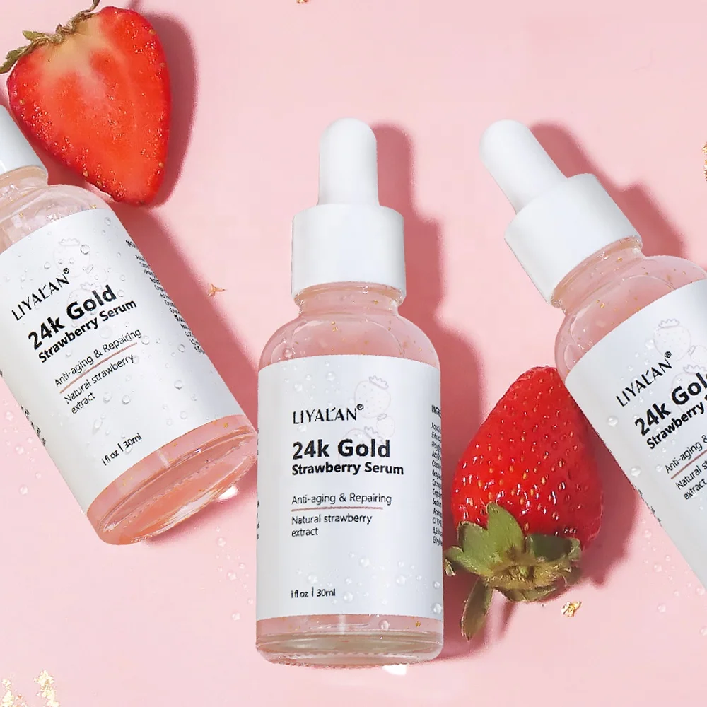 

Private Label 24K Gold Strawberry Skin Brightening Whitening Anti Aging Wrinkle Face Serum