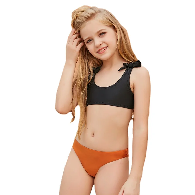 

Manufacture Customized Maillot De Bain Femm Teenage Bikini 12 Year Old Brown Swim Suit Girls Swimwear Young Girls Bikini, As photos