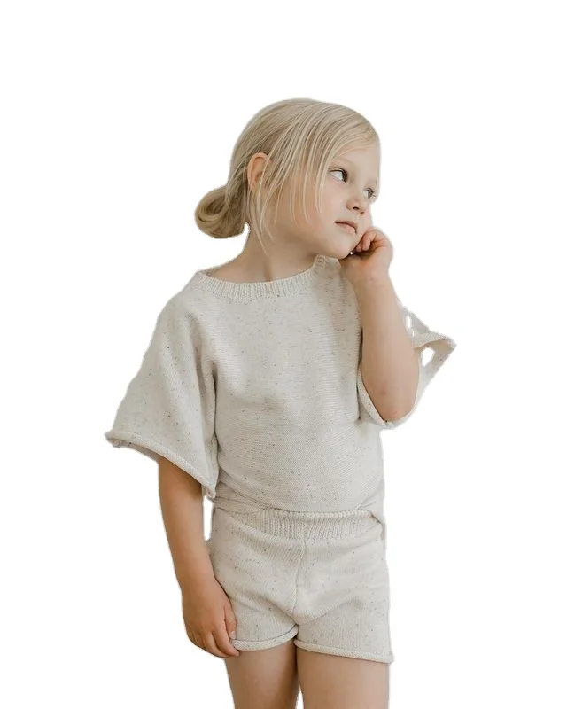 

Spring Summer Kids Short Sleeve Lounge Suits Sprinkle Knit Wears Casual Tee Shorts Set, Stripe