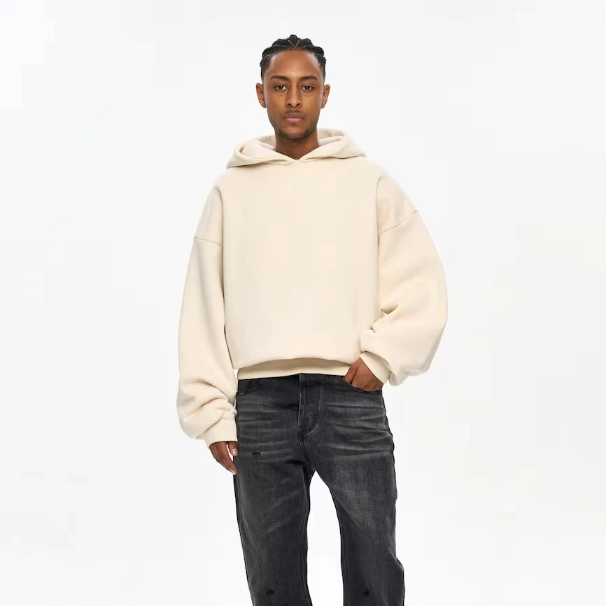Yingling Men Boxy Fit Hoodie With Big Hood Dropped Shoulder Cropped Oversized Baggy Hoodies With No String Heavy Weight Hoodie