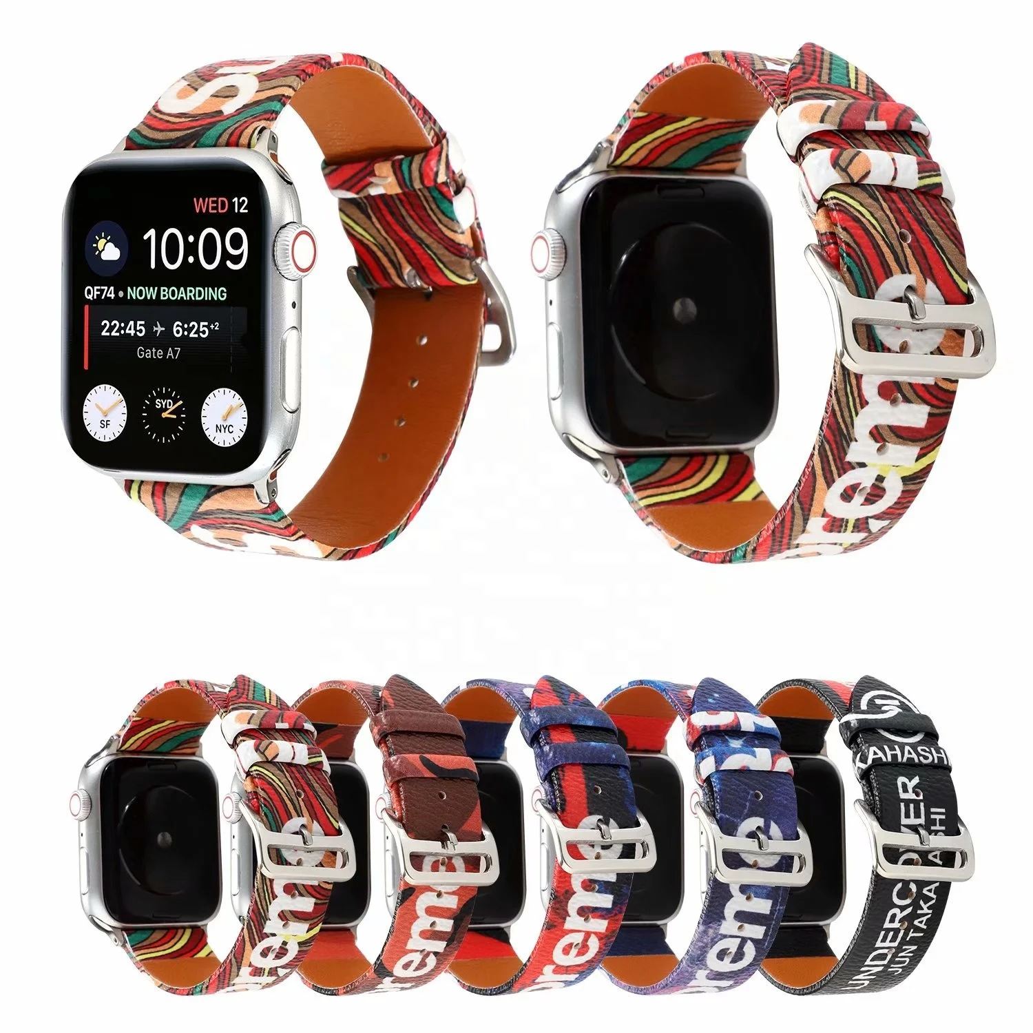 

Custom Leather Strap Replacement Fashion Printed Leather Watch Bands For Apple watch Band For iwatch se 44mm 40mm, Optional