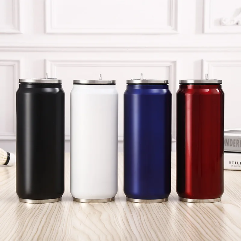 

Double Wall Cola Can Beer Soda Cans with Lid Cola Can Stainless Steel with Flip up Soft Touch Vacuum Cups with Straw, Customized colors acceptable