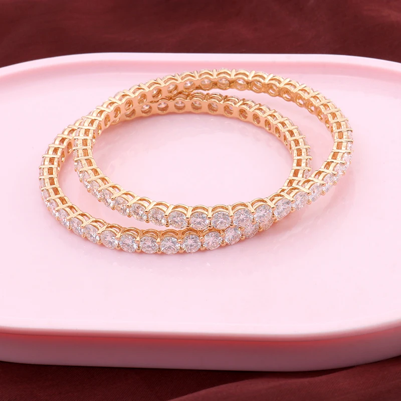 

High end 18k solid yellow gold 5mm round moissanite diamond bangle for lover
