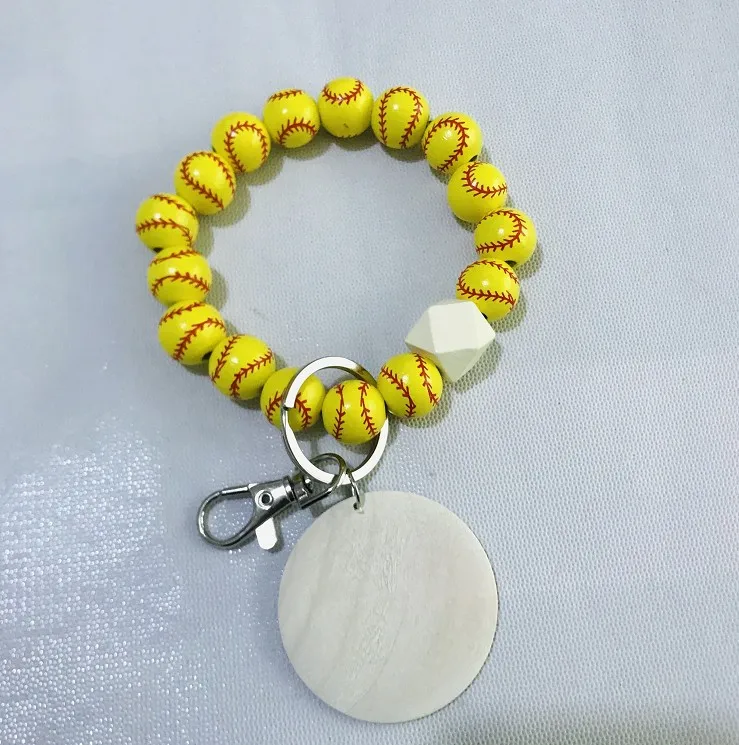 

2022 NEW ARRIVAL sports jewelry wooden softball baseball basketball beads bangles keychain wristlet