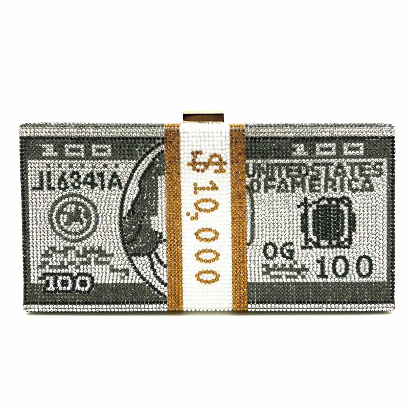
Chi belle Luxury Brand Rhinestone Dollar Money Purse Crystal USD Bill Clutch Women Diamond Evening Bags Ladies 