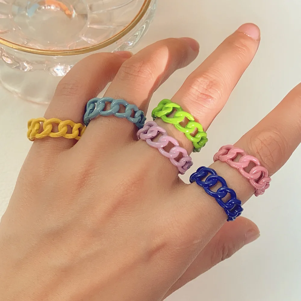 

New Style Ring Candy Bright Colors Metal Spray Paint Multicolor Threaded Ring Fashion Popular Ring Factory Wholesale