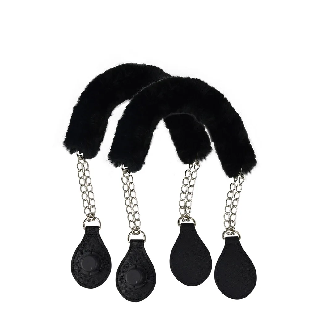 

2021 Wholesale Soft Warm Fur Cover Strap Tear Drop End Obag Handles with Double Chains for O bag