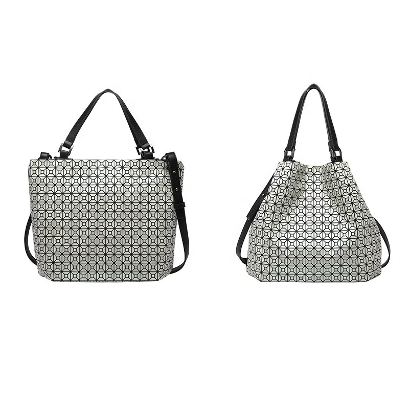 

Hot sale luminous cubes changing geometry shoulder weaving bucket bag, Pink,silver,white,green,purple