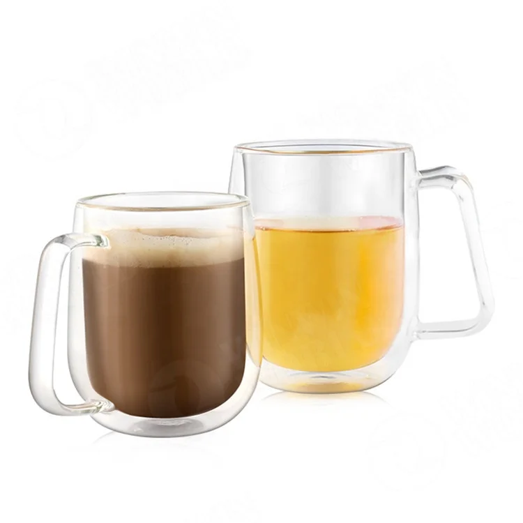 

Double Wall Insulated Glass Coffee Tea Cup Set with Handle for Espresso, Latte, Cappuccino