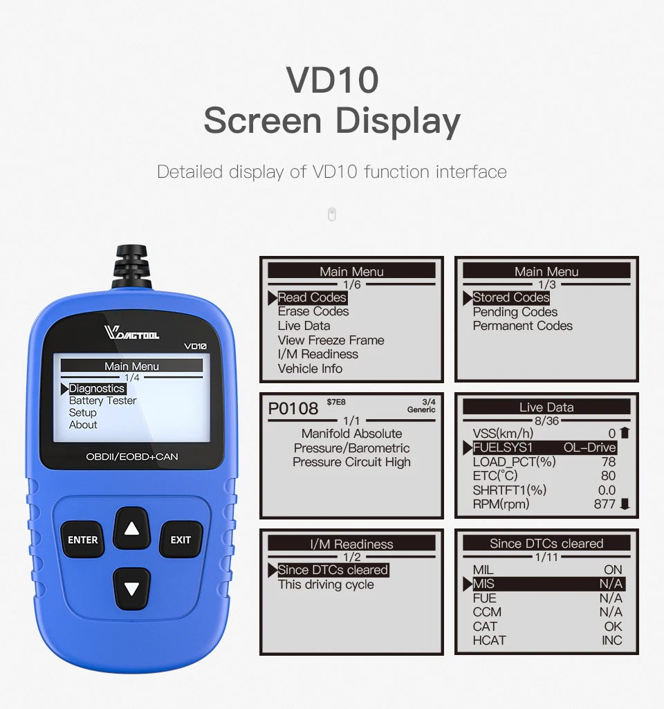 Vdiagtool Vd Obd Scanner Car Code Reader Obd Scan Tool Check Engine Fault Code Read Pk