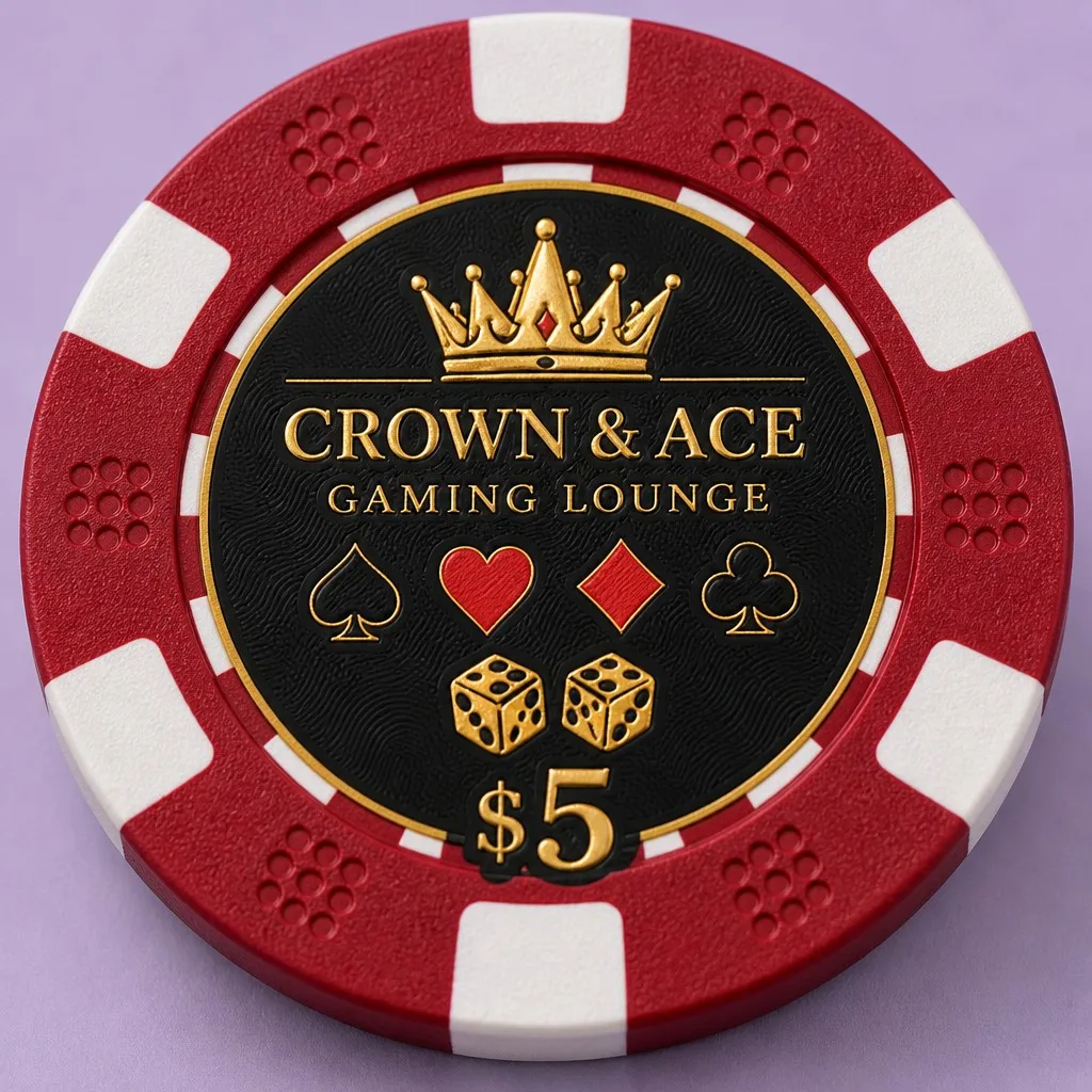 High-precision gold foil crown and ace emblem on black textured inlay