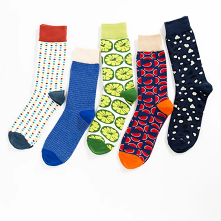 

custom colorful 100% cotton happy crew men socks logo