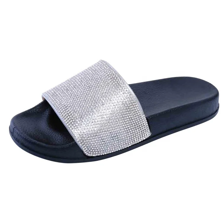 

Wholesale Women Rhinestones Bling Slide Sandals Custom Women Slides, As request
