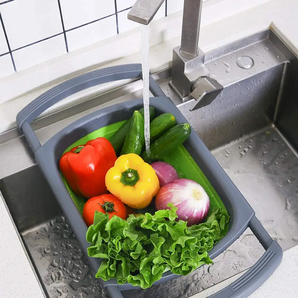
Hot Selling Foldable Sink Kitchen Rectangle Strainer Collapsible Vegetable Fruit Silicone Collander Strainer 