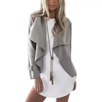 

Top Selling grey irregular lapel beautiful cardigan jacket winter coat women