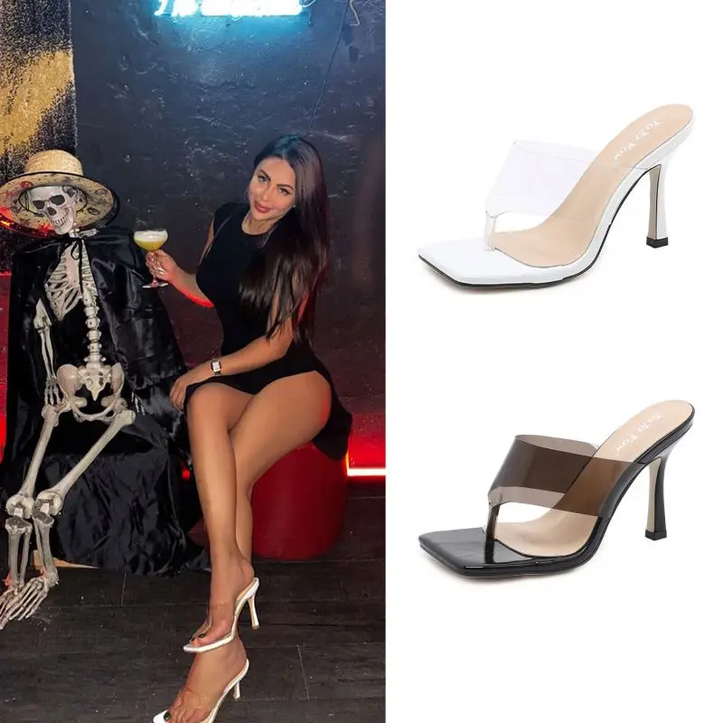 

2021 Europe&American summer new arrival fashion transparent high-heeled slippers sexy shopping party wear sandals, Two colors or customized