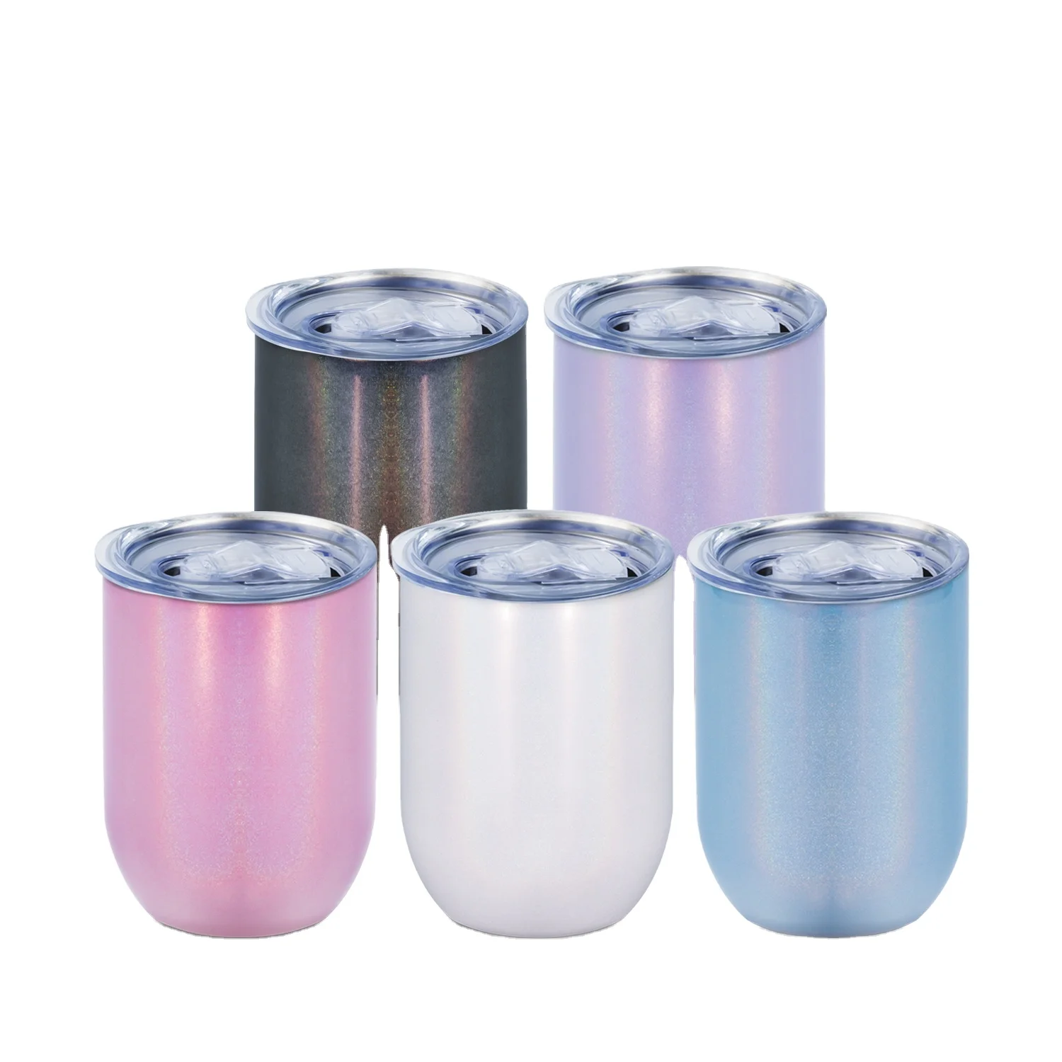

USA Warehouse 12oz Stainless Steel Double Wall White Glitter Blanks Sublimation Stemless Wine Tumbler Cups, Customized color