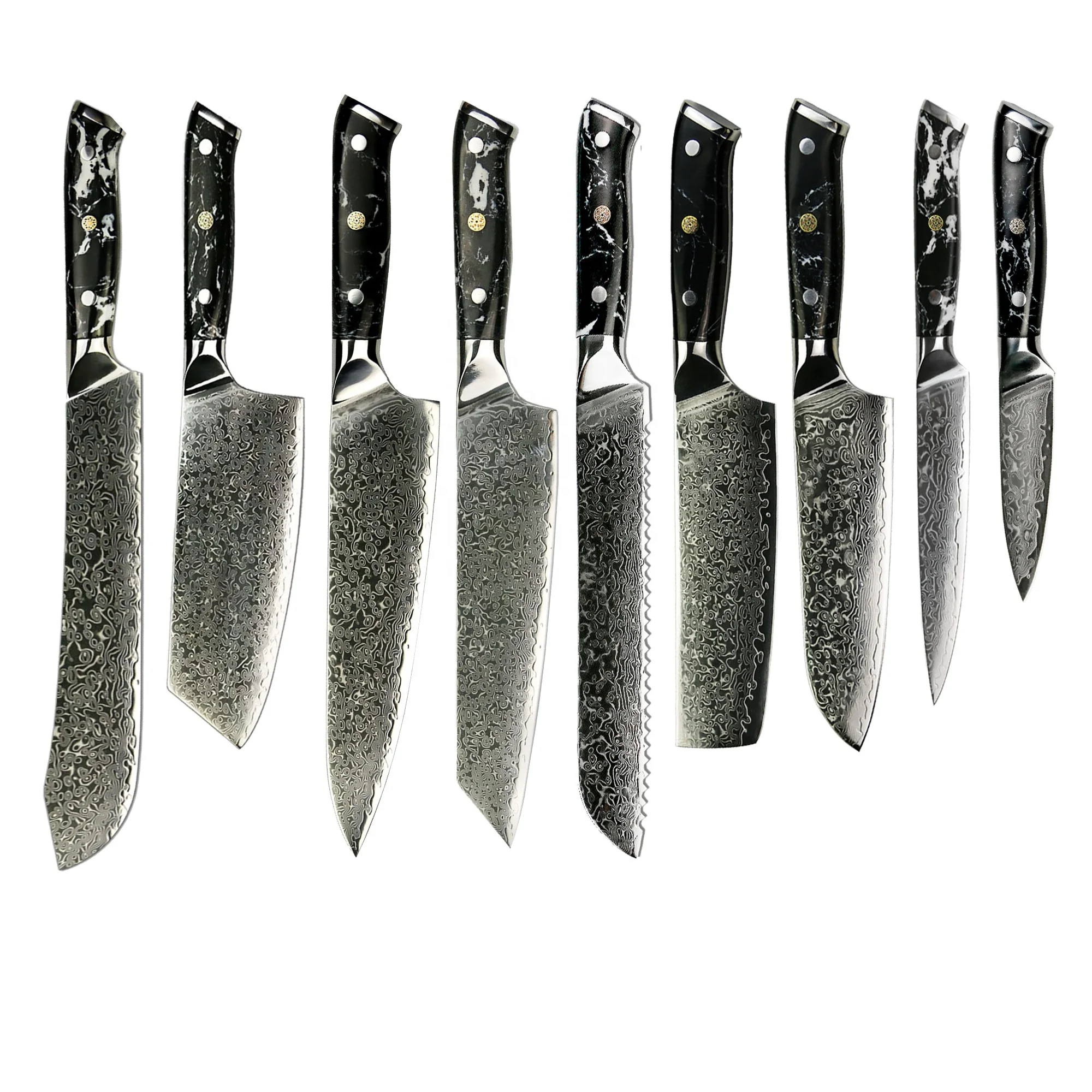 

Newest Turquoise Stone Handle professional butcher cooking damascus kitchen knife set, Customized color