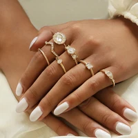 

SinDlan New Arrivals Gold Design Big Crystal Finger Ring Vintage Geometric Gemstone Rings for Girl