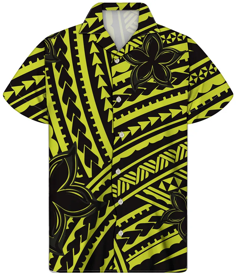 

Traditional Vintage Hawaii Summer Beach Plus Size Shirts Polynesian Tribal Print Tops Custom Plus Size Short Sleeve Men's Shirt, Customized color