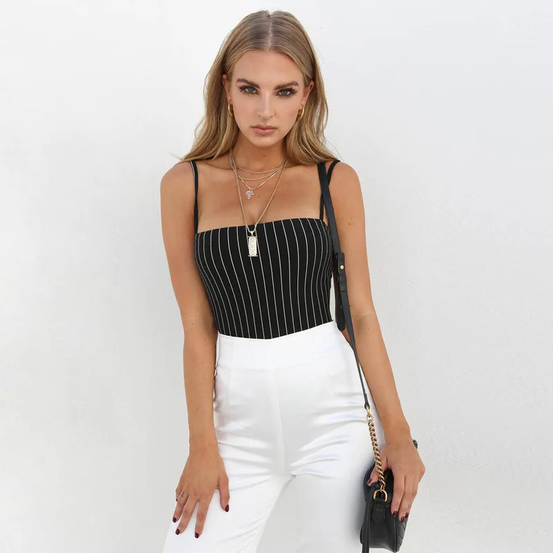 

2020 new arrivals autumn pin striped sleeveless women bodysuits
