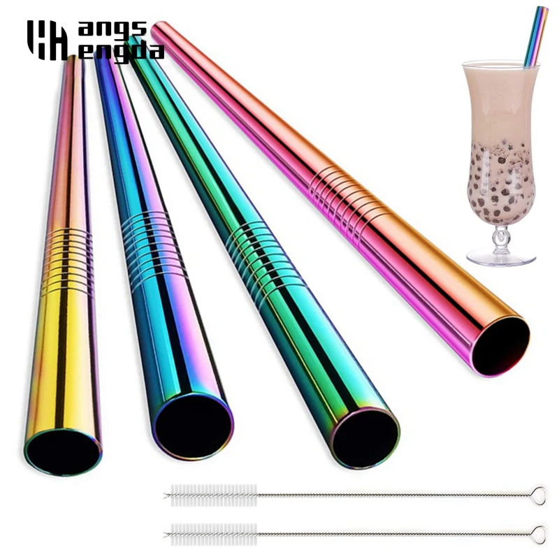 

Amazon Large 12mm Reusable Metal Straw Stainless Steel304 Drinking Straws Set Straight Bubble Tea Milkshake Straw Tubes