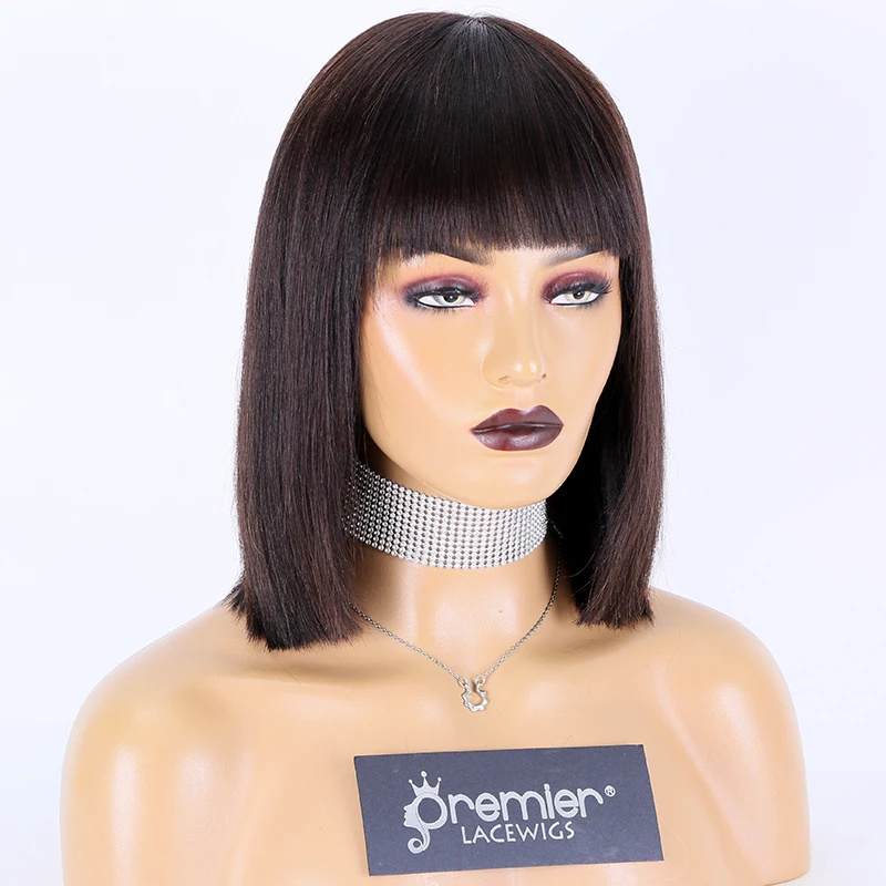 

Premier 12 inches 150% density raw human hair lace front bob wig with silk base