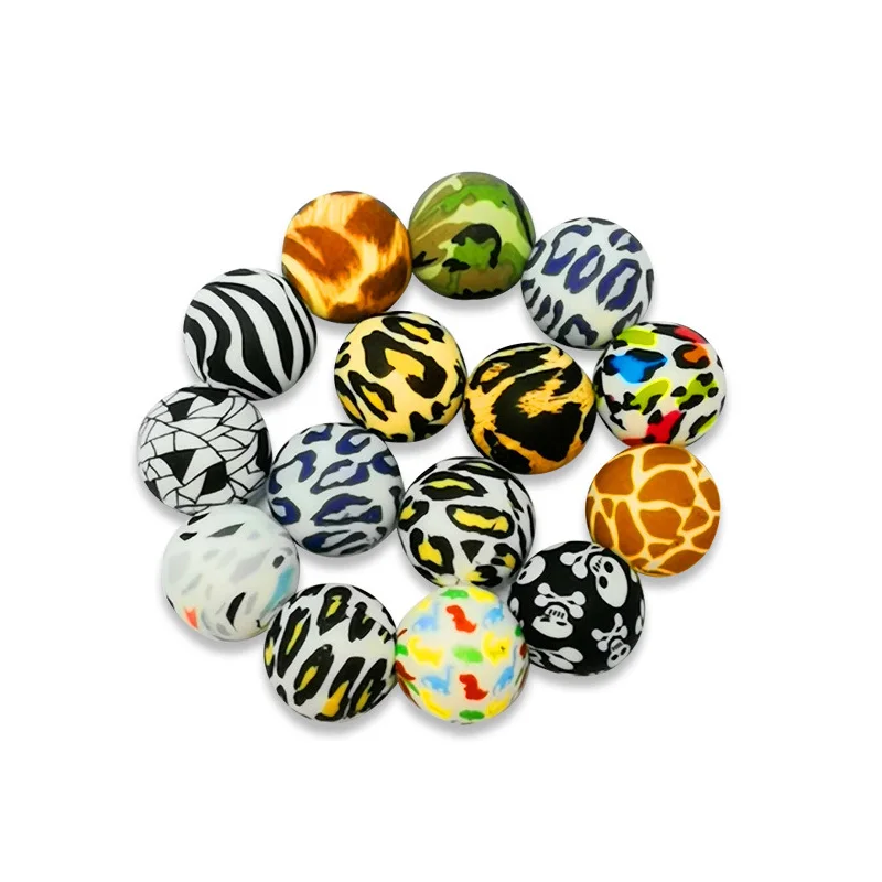 

Factory Wholesale Color Printed Silicone Water Transfer Beads Leopard Skull Camouflage Food Grade Silicone Beads, Picture