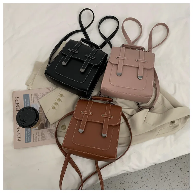 

2021 Classic High Quality Outdoor Retro Solid Color Pu Leather Small Mini Backpack Purse for College Girls, 3 colors
