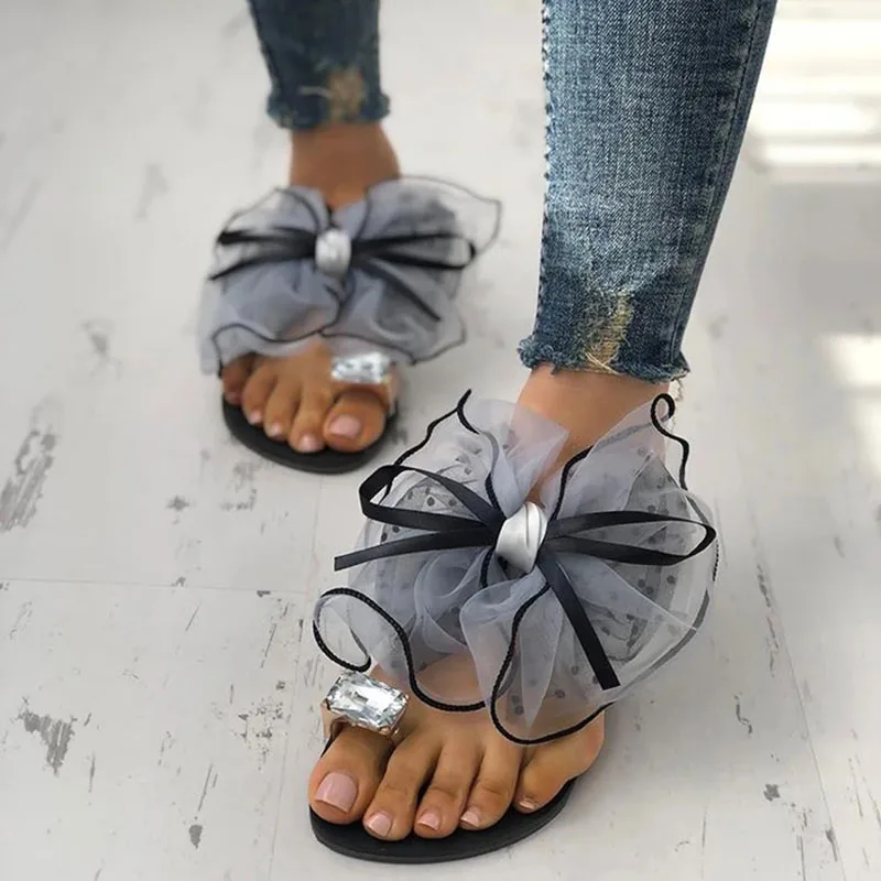 

Summer Bowtie Slipper Flats Sandals Platform Mules Casual Fashion Female Beach Flip Flops Mesh Beach Slides Zapatos De Mujer, As picture
