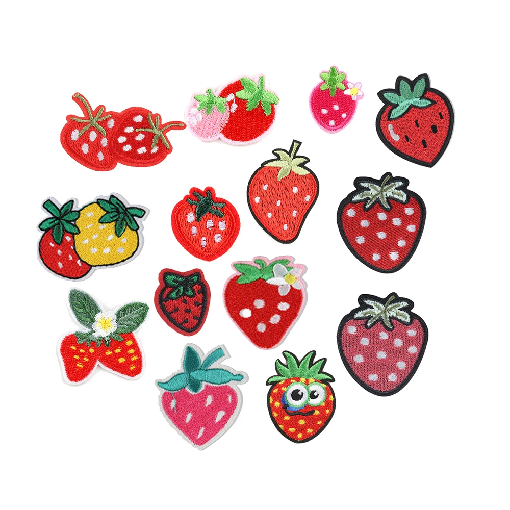 

good quality cute cartoon red pink iron on embroidery strawberry patches for kids clothing