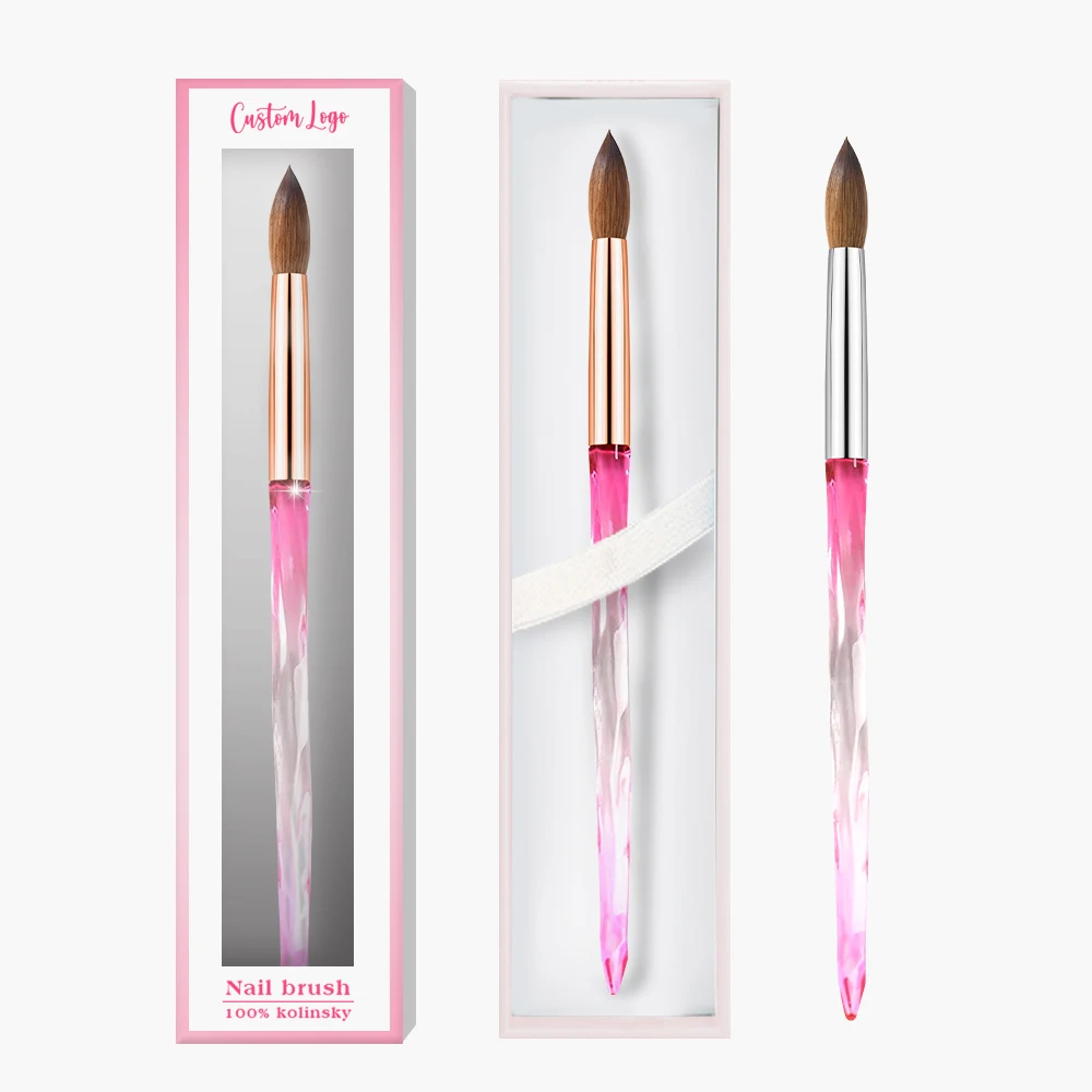 Wholesale New Pink 100% Kolinsky Acrylic Nail Brush Customizable Crimped Liner Hair Pure Kolinsky Material