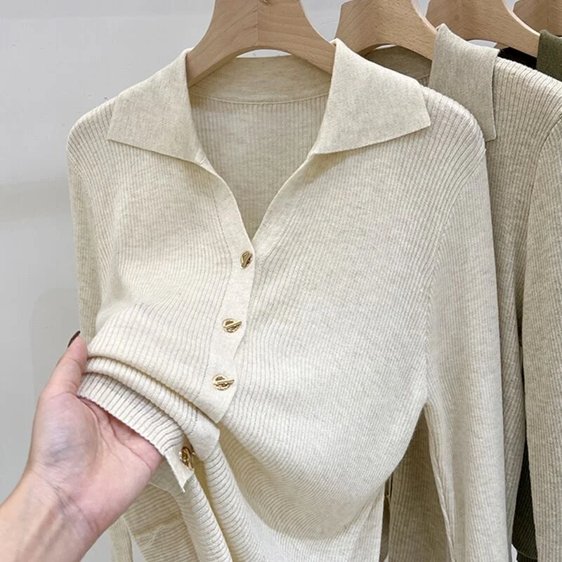 

Sweater Knitwear Manufacturers New Tight Fitting Foreign Style V neck Long Sleeved Knit Shirt For Women Basic Sweaters