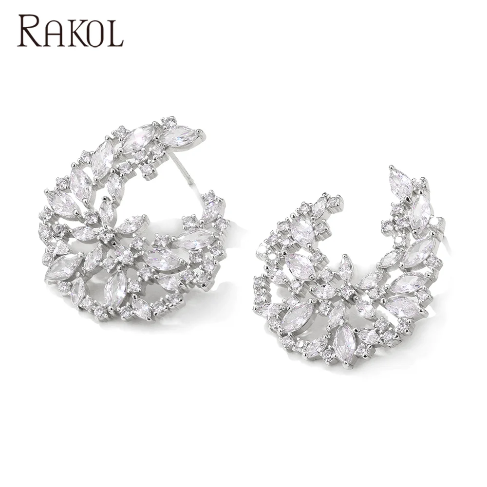 

RAKOL EP2437 Latest Design Women Wedding Diamond Stud Earrings, As picture