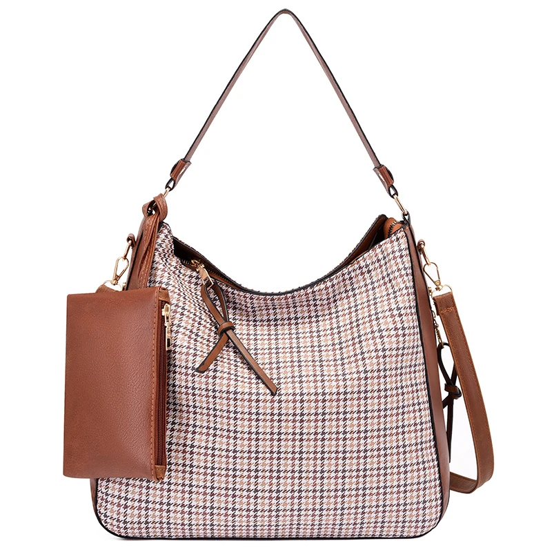 

New grain woven printing PU leather big size capacity woman bag handbag shoulder bag crossbody messenger bag 2 pieces set, Black/red/brown