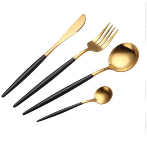 

High End Luxury Royal Pointed Tail Stainless Steel 304 Stainless Steel Matte black Gold Cutlery gift set