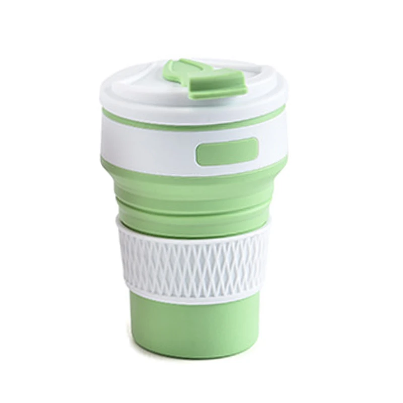 

Folding Silica Cup With Lids Travel 350ml Folding Silicone Portable Silicone Telescopic Drinking Collapsible Coffee Cup, As photo