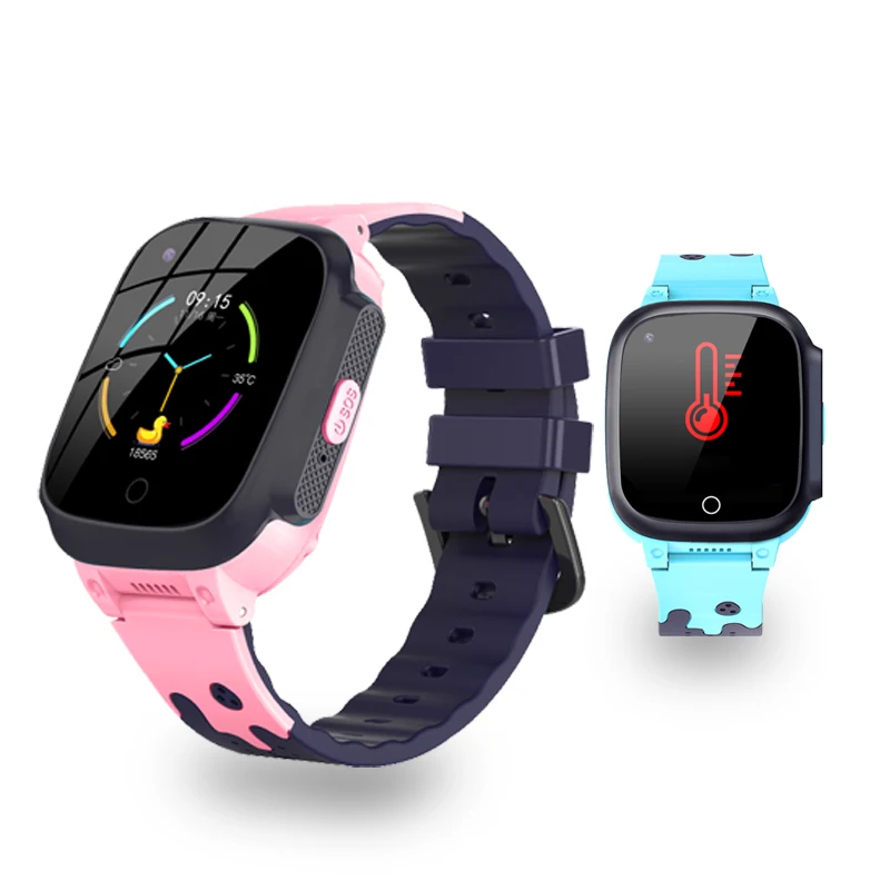 

2021 Newest LT25 Kids Smart Watch Body Temperature Waterproof Kids Smart Watch with GPS SOS 4G Answer Call Smart Watch, Pink blue black