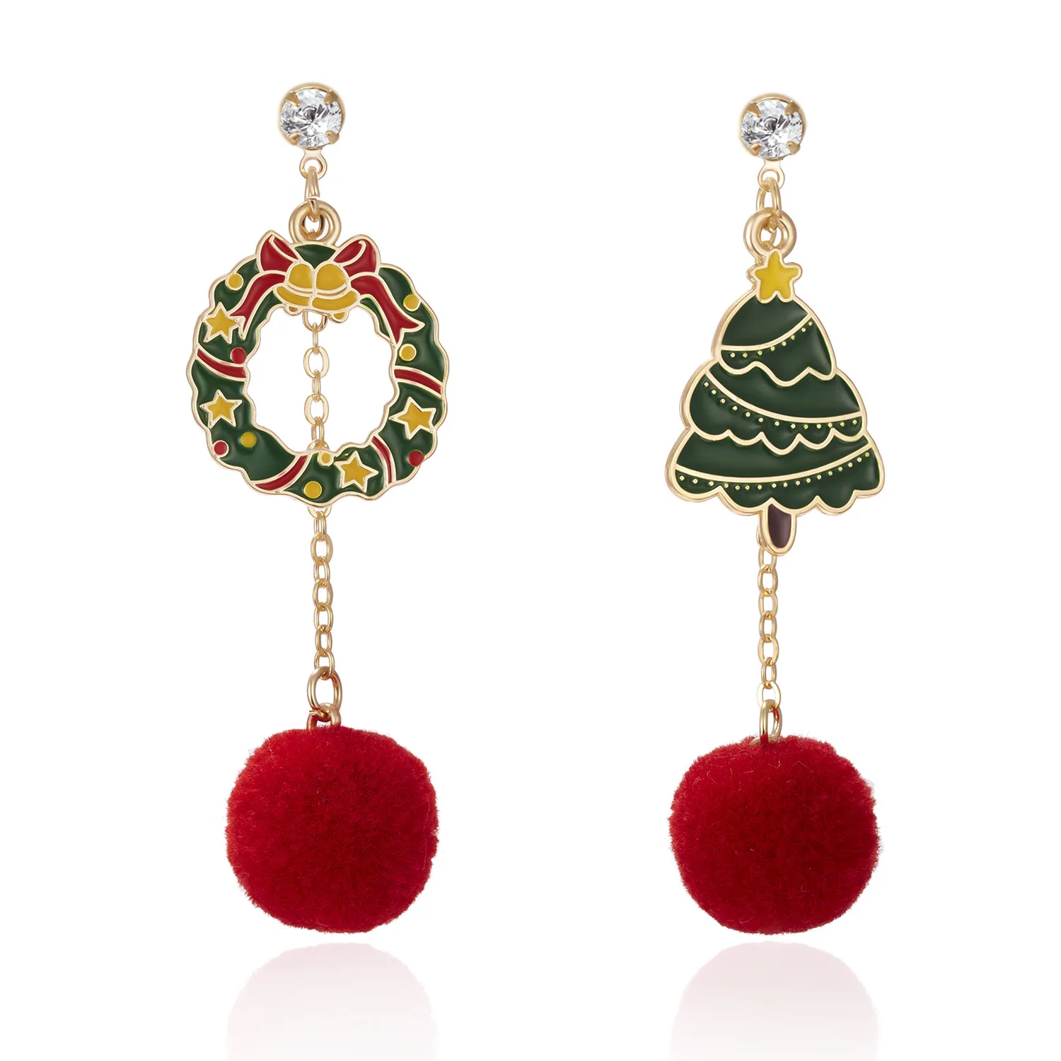 

New Fashion Diamond Christmas Tree Garland Old Man Snowman Hair Ball Pendant Stud Earrings Female Girls Wholesale Jewellery