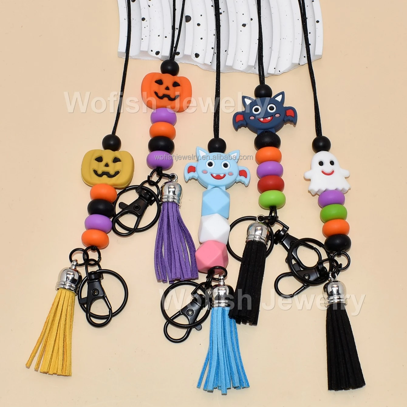 

Wofish New Create Designs Hallowmas Silicone pumpkin bat ghost Charm Lanyard Keychain