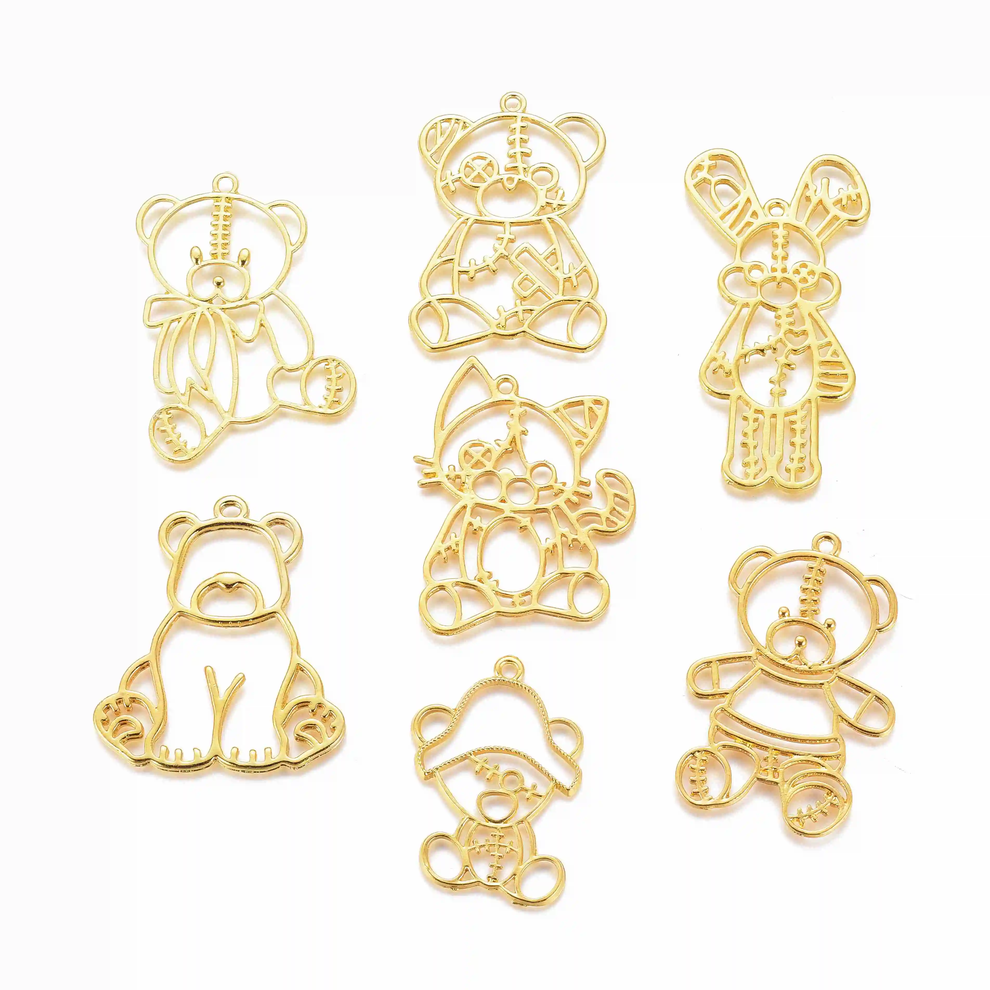 

PandaHall Bear Rabbit Cat Doll Open Back Bezel Large Pendants, Gold