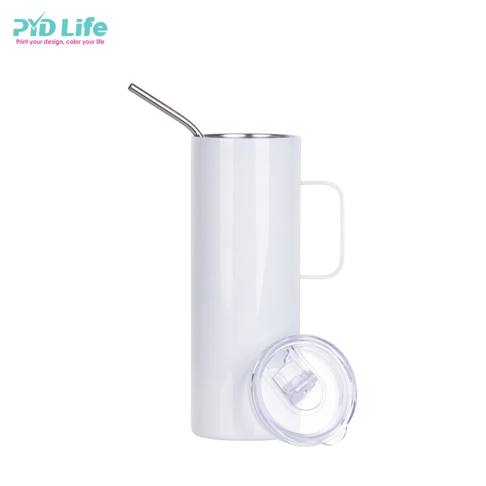 

PYD Life Wholesale 20oz 600ml Straight Stainless Steel Mug Skinny Blank Sublimation Tumbler with Handle and Lid, Colored