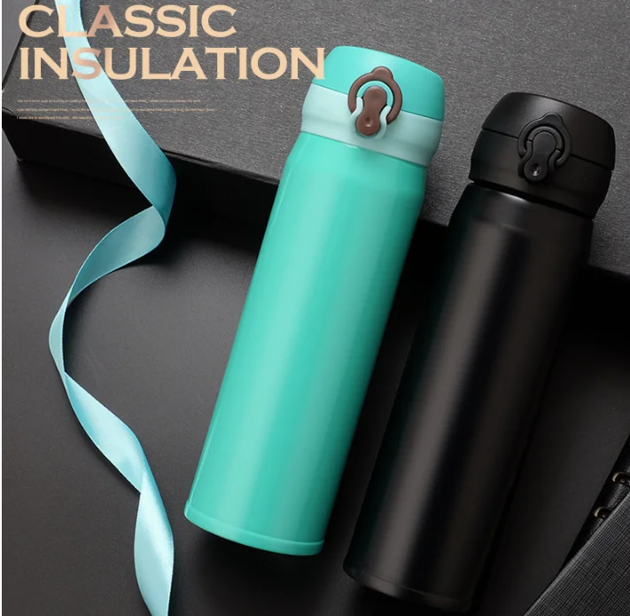 

18/8 Stainless Steel Double Wall Insulated Leak Proof Thermos Drinking Water Bottle With One Touch Lid, Rose gold