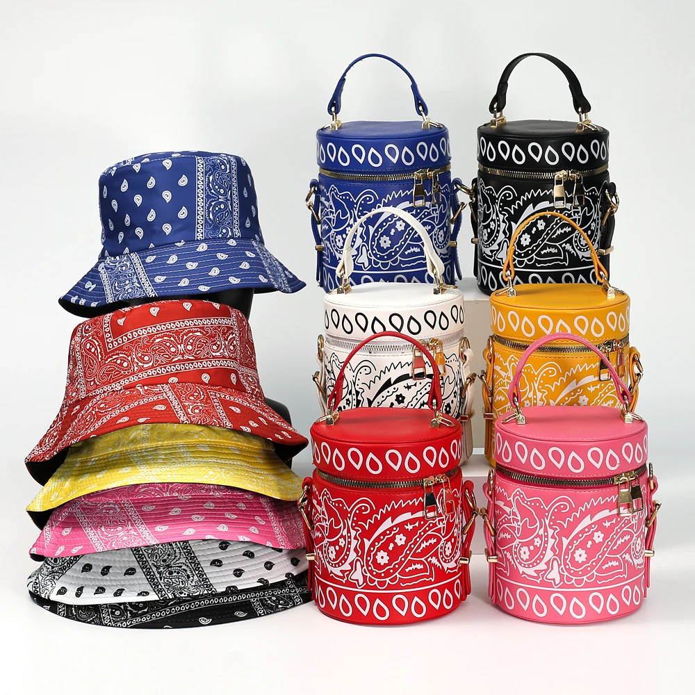 

Ins Selling Designer 2021 Bucket Handbags Bandana Hat And purse set Designer Handbags For Women Hand Bags Handbags