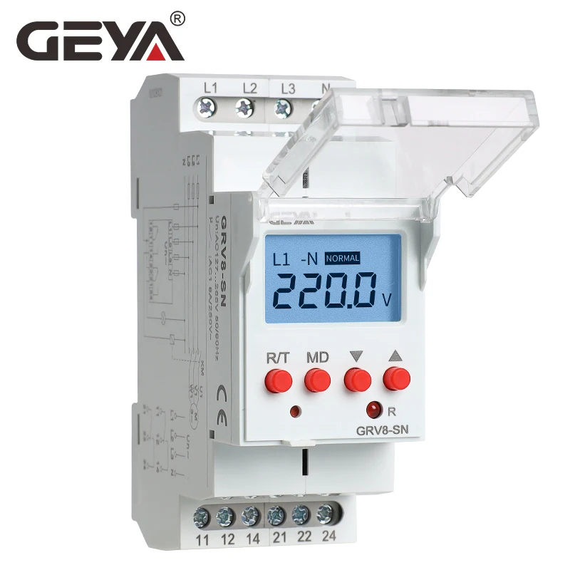 

GEYA GRV8-SP SN 8A 70V-650V Over Voltage Under Voltage Protector Device LCD Digital Adjustable Voltage Relay