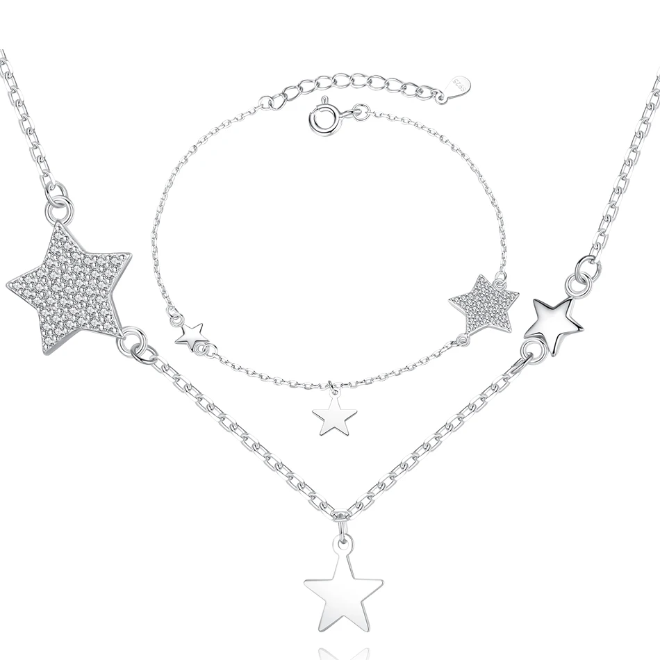 

Woman Fashion Jewelry 925 sterling Silver Star bracelet necklace Jewelry Set for Party Engagement Wearing, Picture