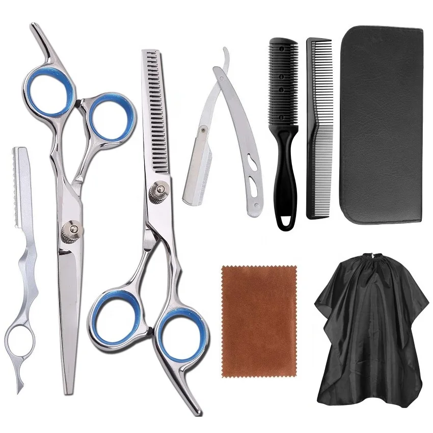 

Factory OEM/ODM Custom LOGO Professional Hair Cutting Scissors Set 10Pcs Home Hairdressing Scissors Kit Barber Thinning Scissors